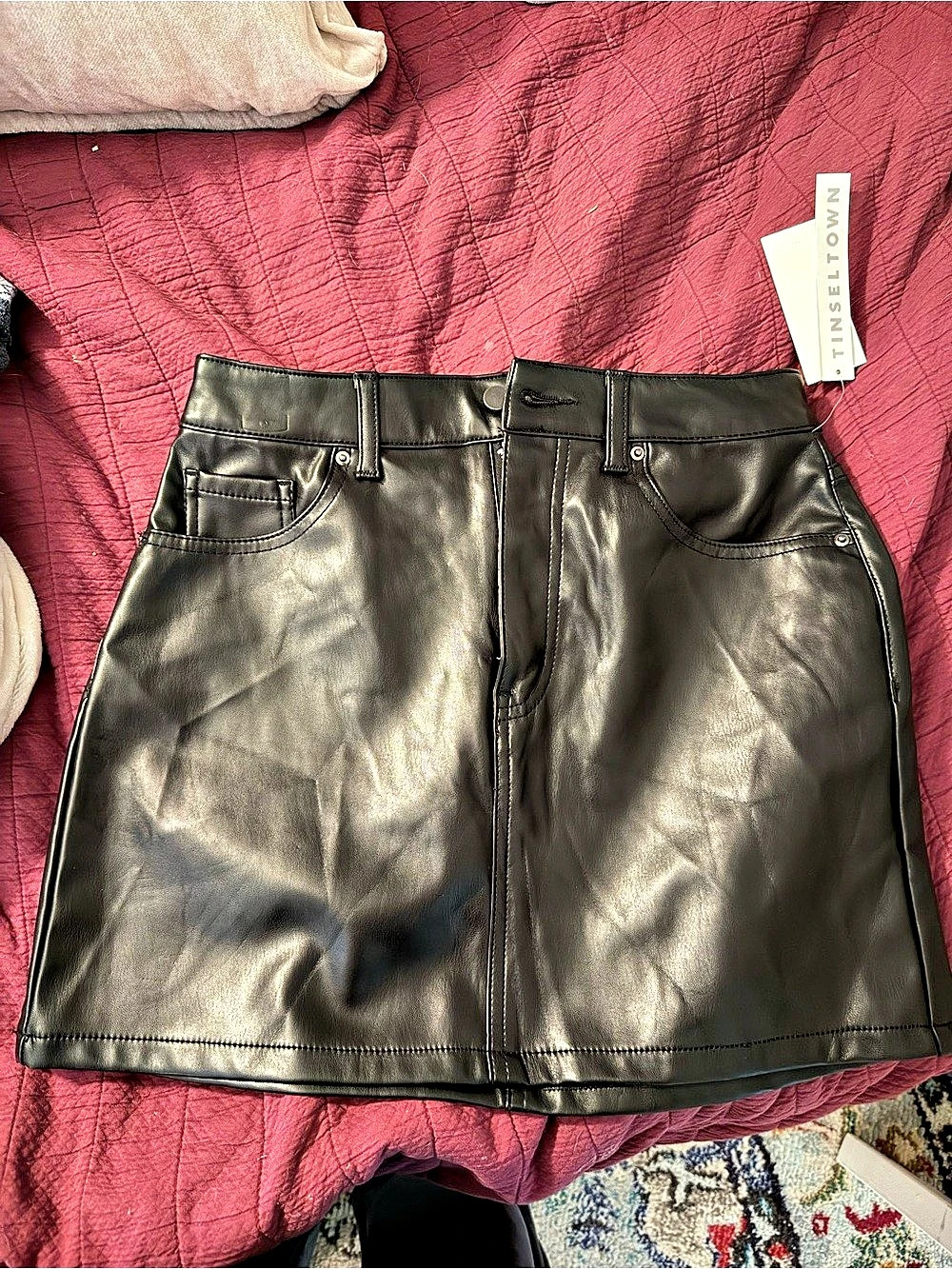 Tinseltown Faux Leather Mini Skirt Black size 7 /28 NWT